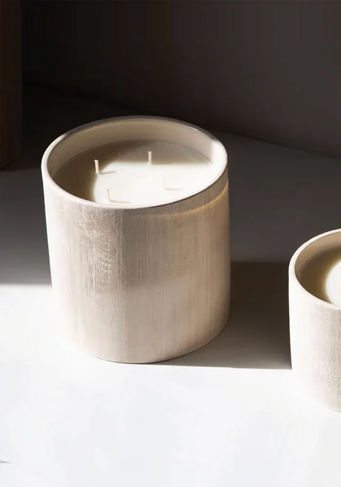 Bougie Céramique Striée Blanche L
