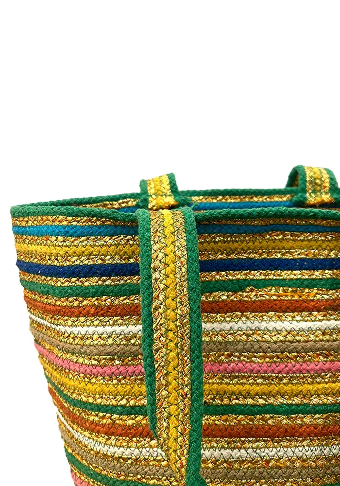 Cabas Rayé Doré, Multicolore Et Vert – Image 3